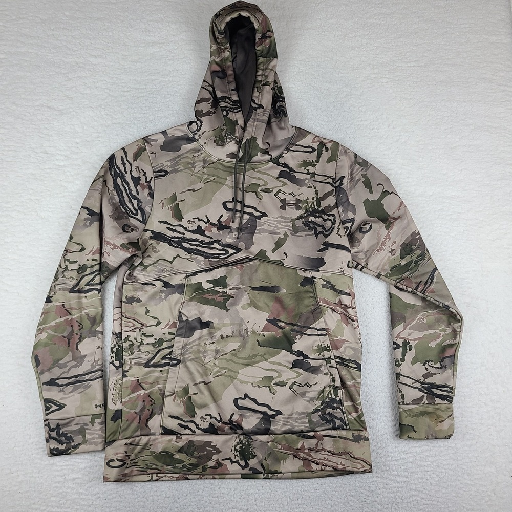 Under Armour Hoodie Mens Small Green‎ Brown Storm Camo Loose Activewear 1285582